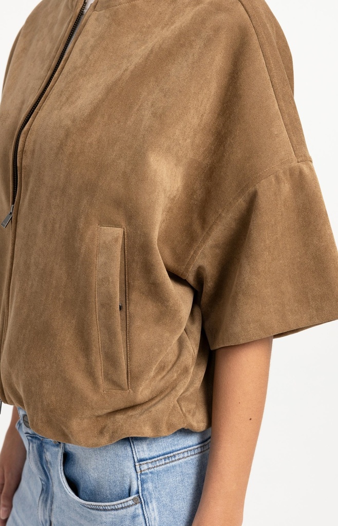Veste oversize en suédine avec manches courtes - YAYA - Otter Brown — vue 9