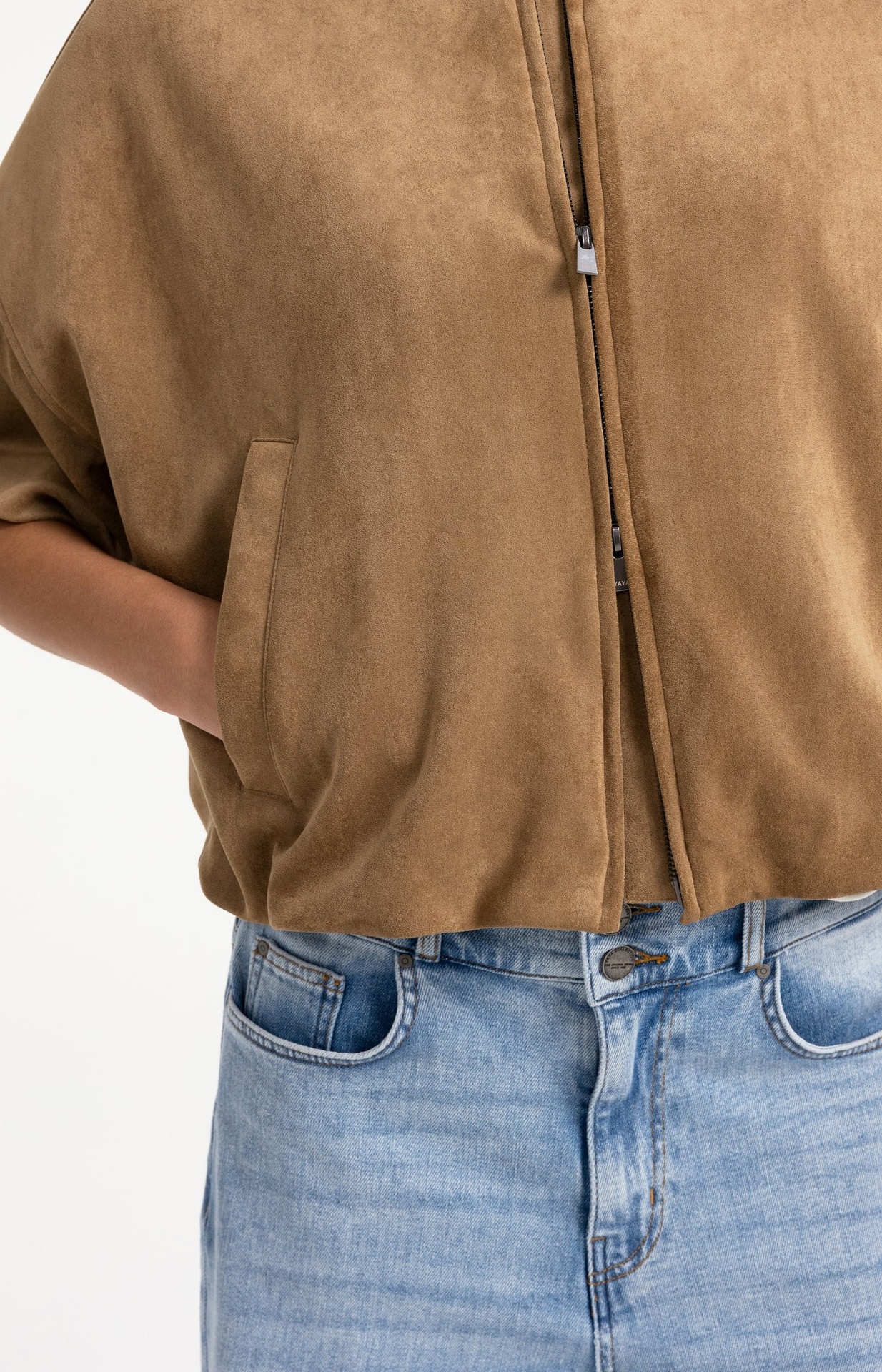 Veste oversize en suédine avec manches courtes - YAYA - Otter Brown (10)