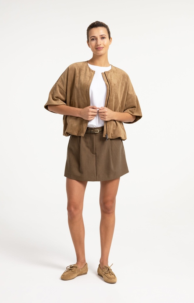 Veste oversize en suédine avec manches courtes - YAYA - Otter Brown — vue 12