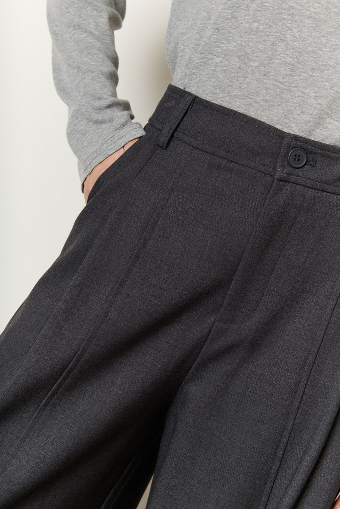 Pantalon de tailleur large à pinces - Gris anthracite