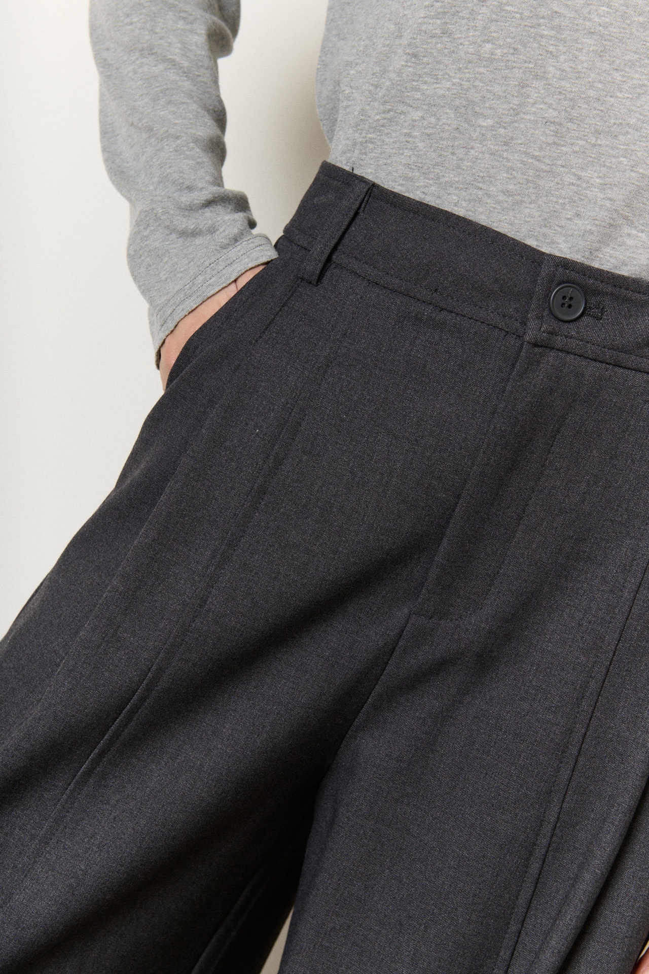Pantalon de tailleur large à pinces - Gris anthracite — vue 2