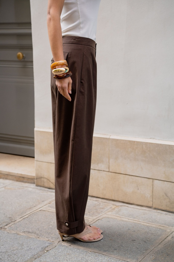 Pantalon large à pinces taille haute - Café (vue 2)