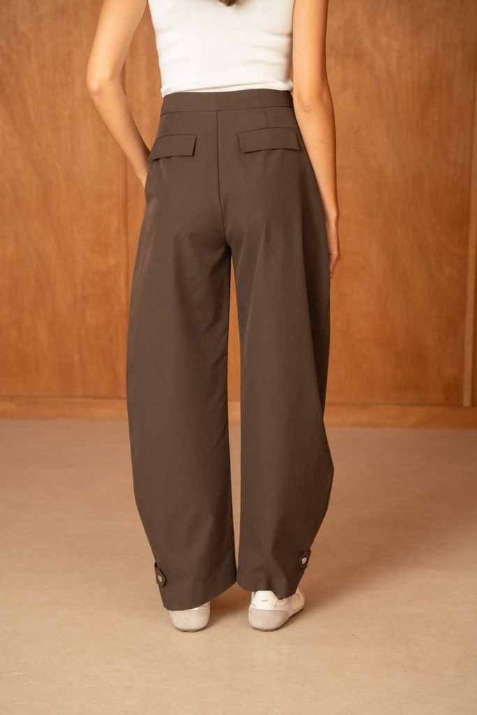 Pantalon large à pinces taille haute - Café (vue 5)