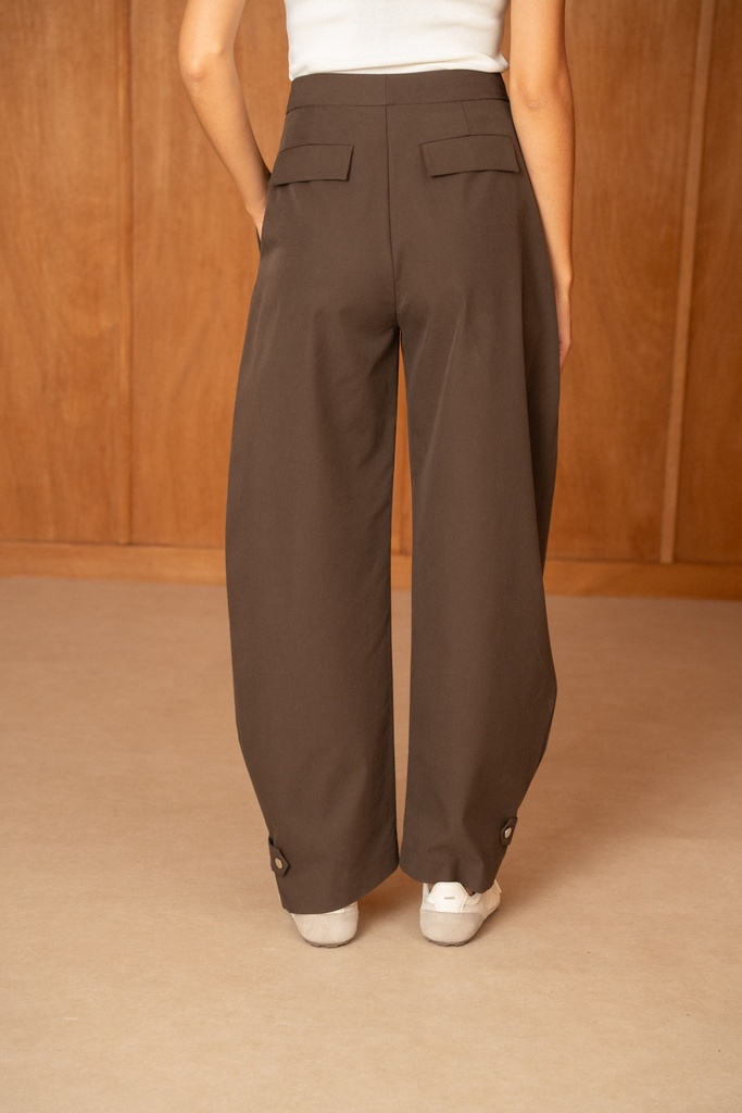 Pantalon large à pinces taille haute - Café (vue 6)