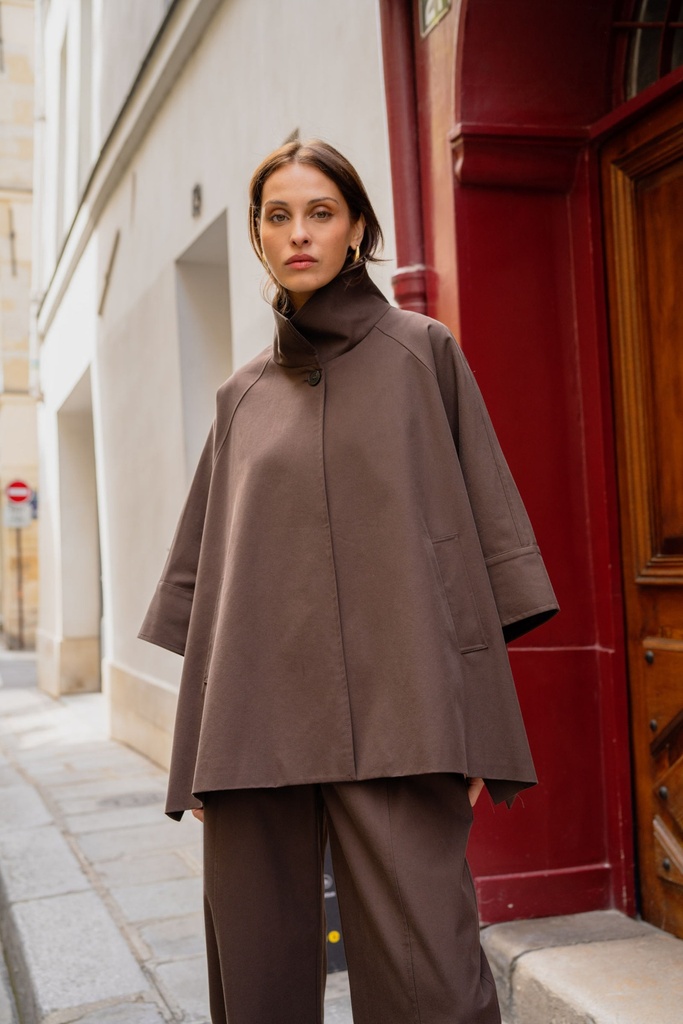 Veste cape oversize col montant - Café (vue 2)