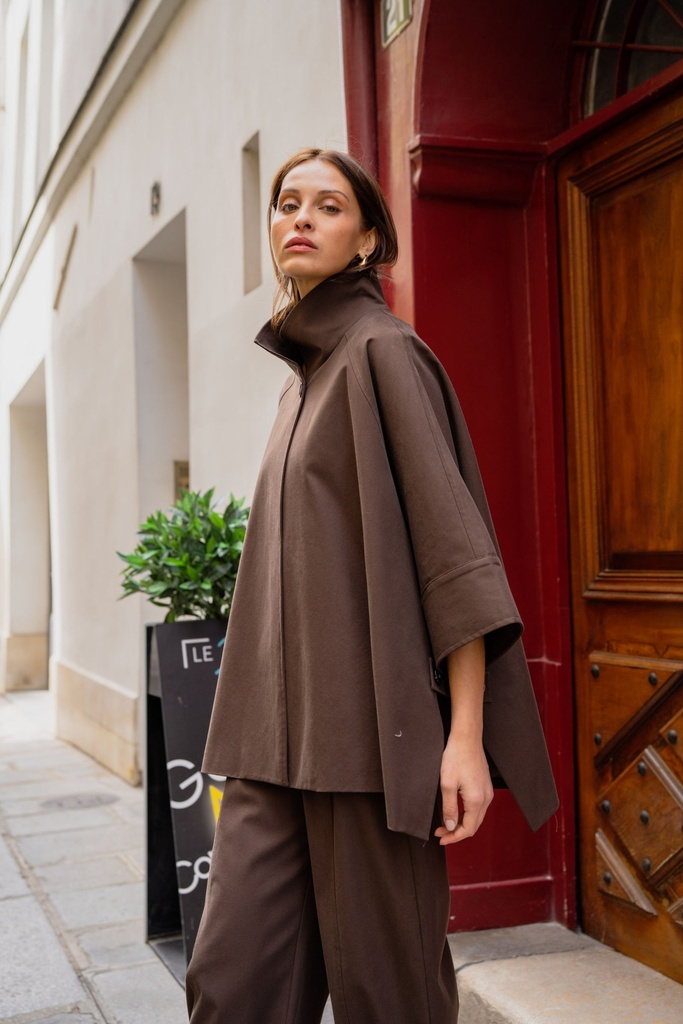 Veste cape oversize col montant - Café (vue 8)