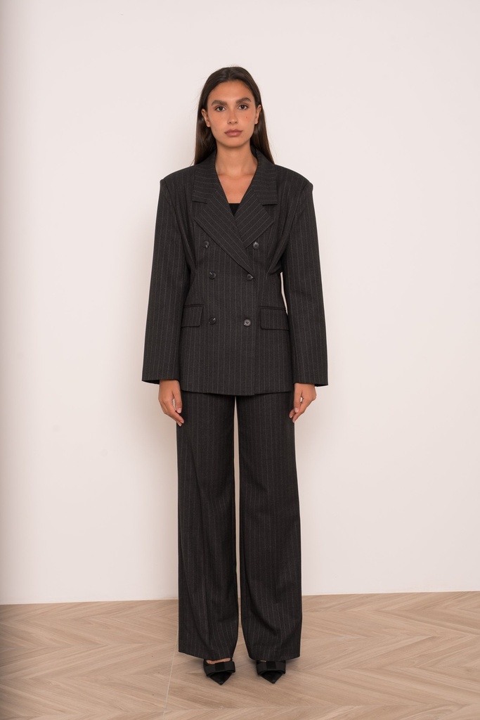 Blazer croisé à rayures tennis - Gris anthracite (vue 2)