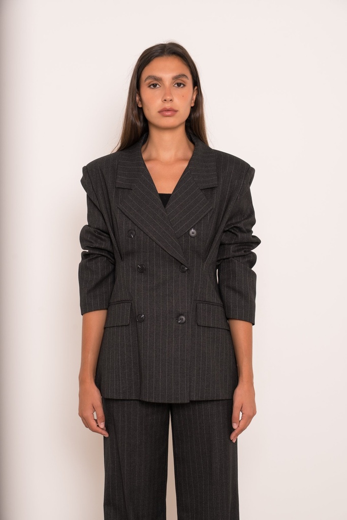 Blazer croisé à rayures tennis - Gris anthracite (vue 8)