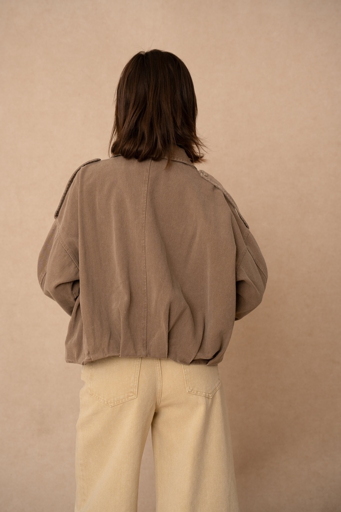 Blouson zippé en coton délavé - Taupe (vue 2)