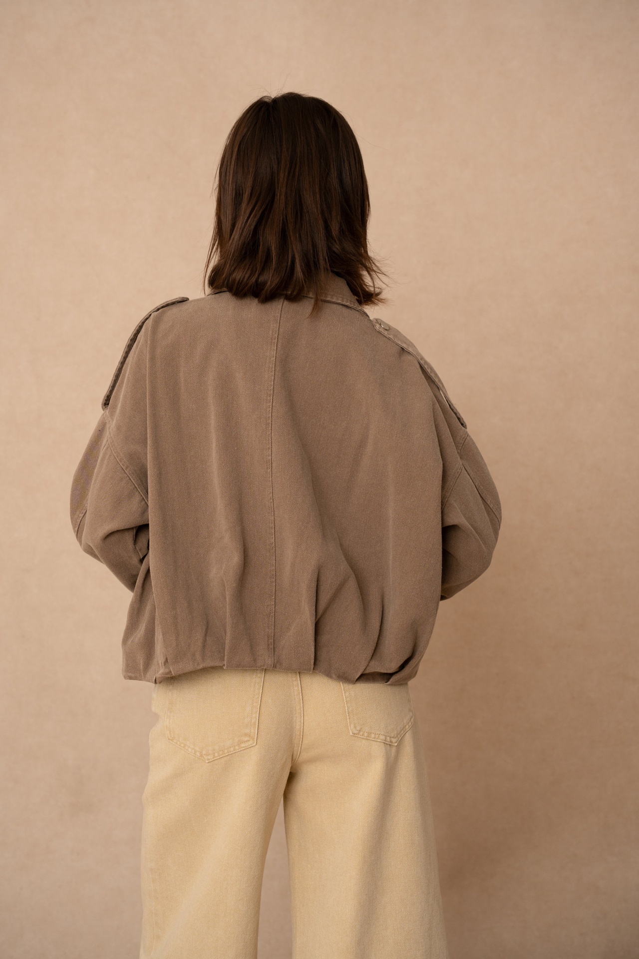 Blouson zippé en coton délavé - Taupe (vue 2)