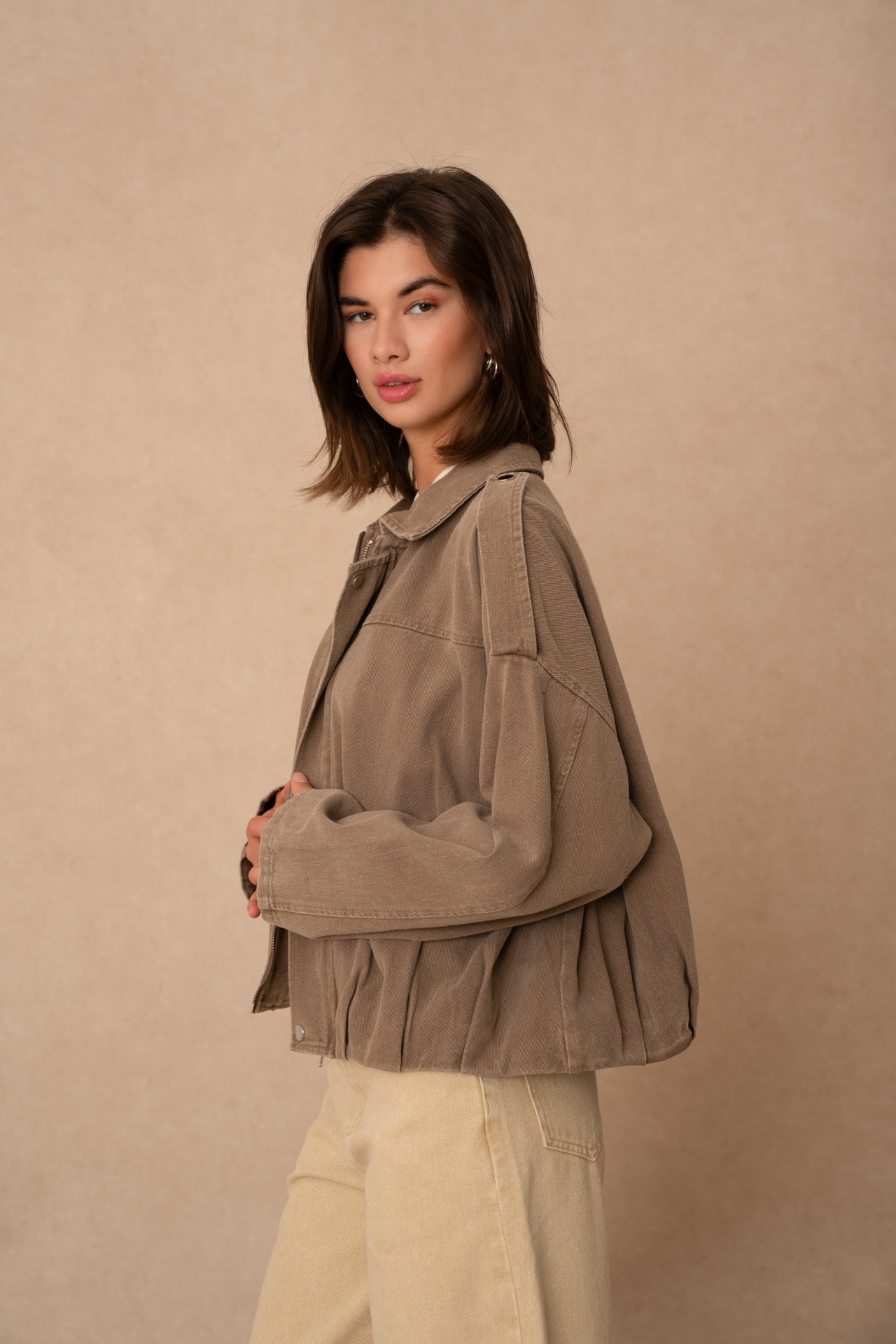 Blouson zippé en coton délavé - Taupe (vue 4)