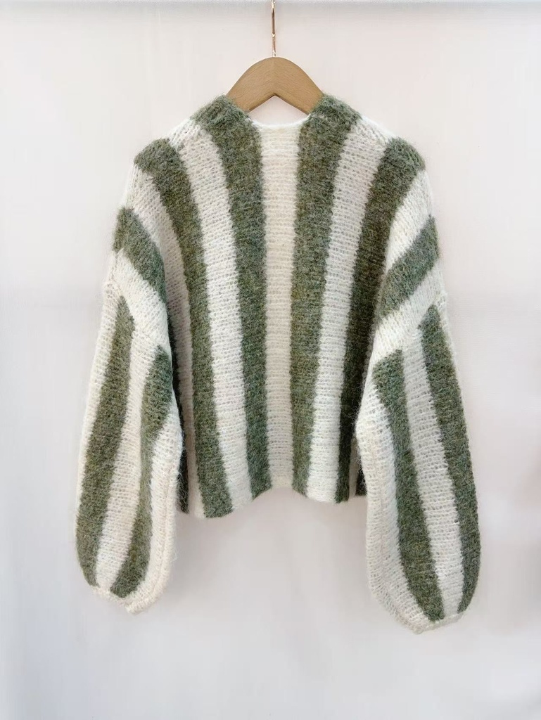 Gilet mohair rayé - Olive & écru — vue 3