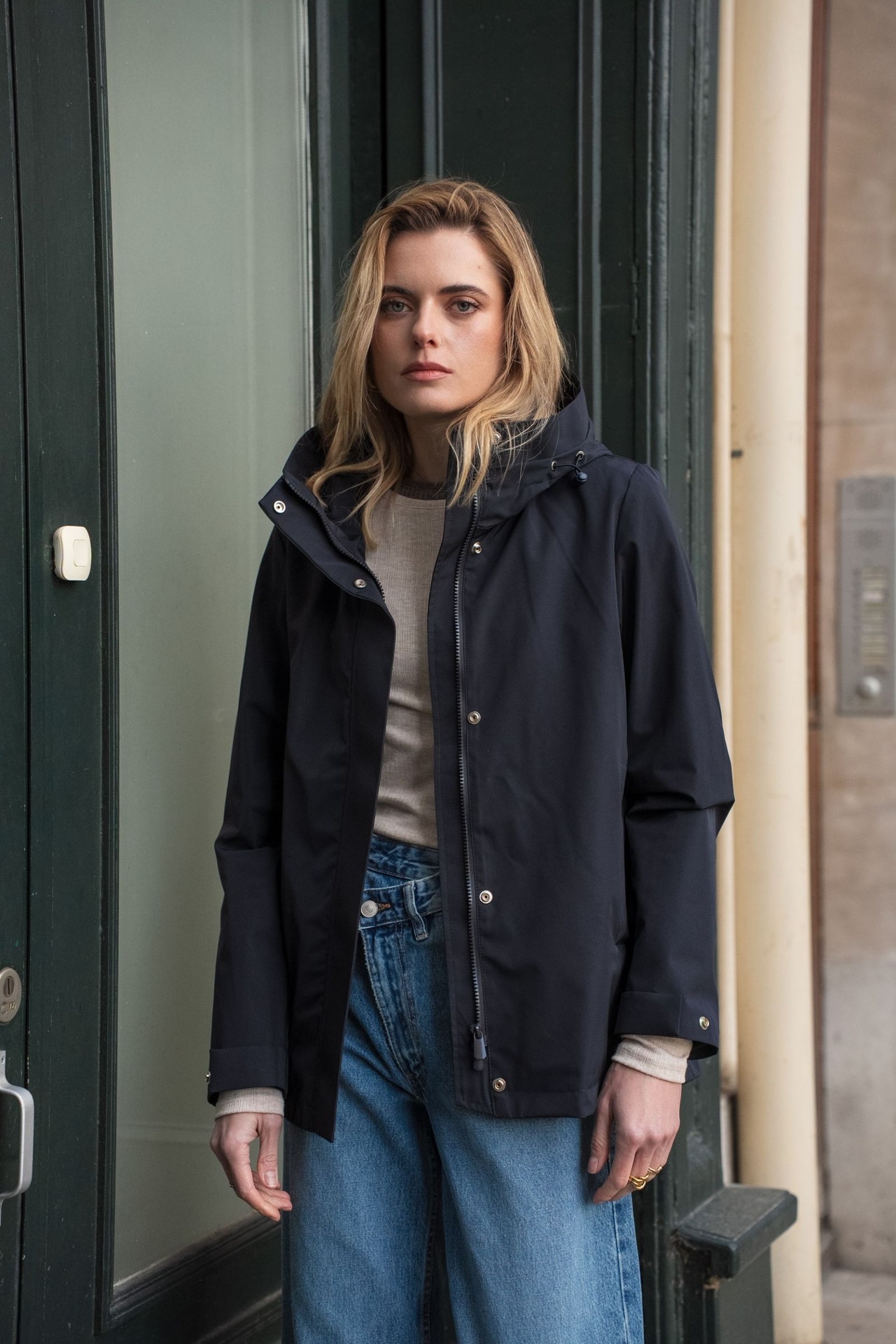 Veste imperméable à col montant - Marine (3)