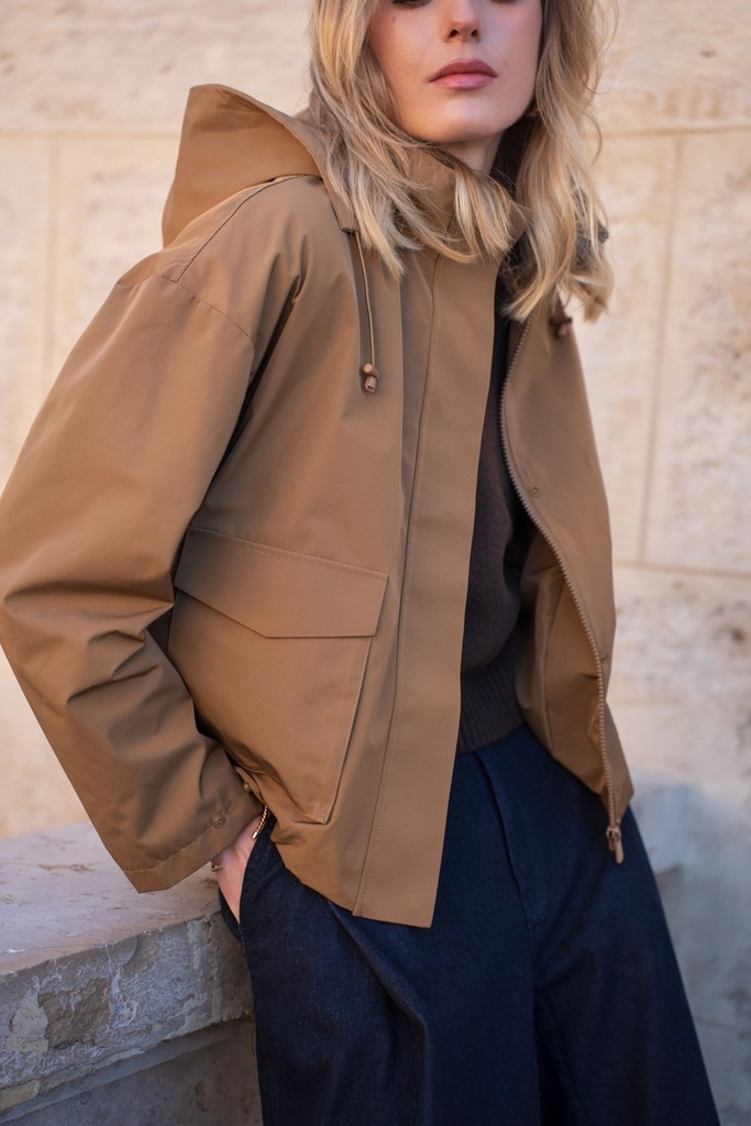 Parka courte à capuche et poches à rabat - Camel (3)