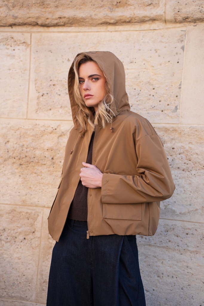 Parka courte à capuche et poches à rabat - Camel (4)