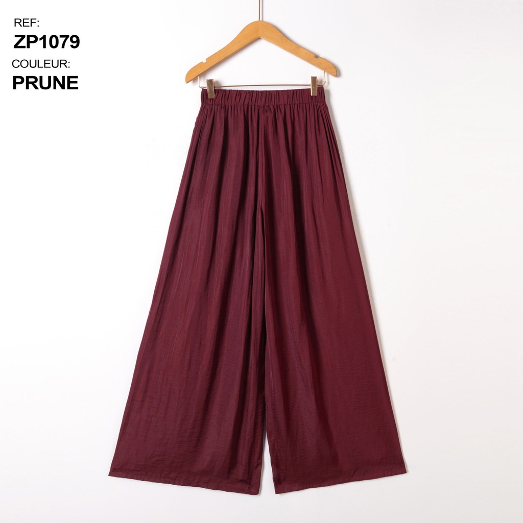 Pantalon large fluide aille élastiquée - Prune (3)