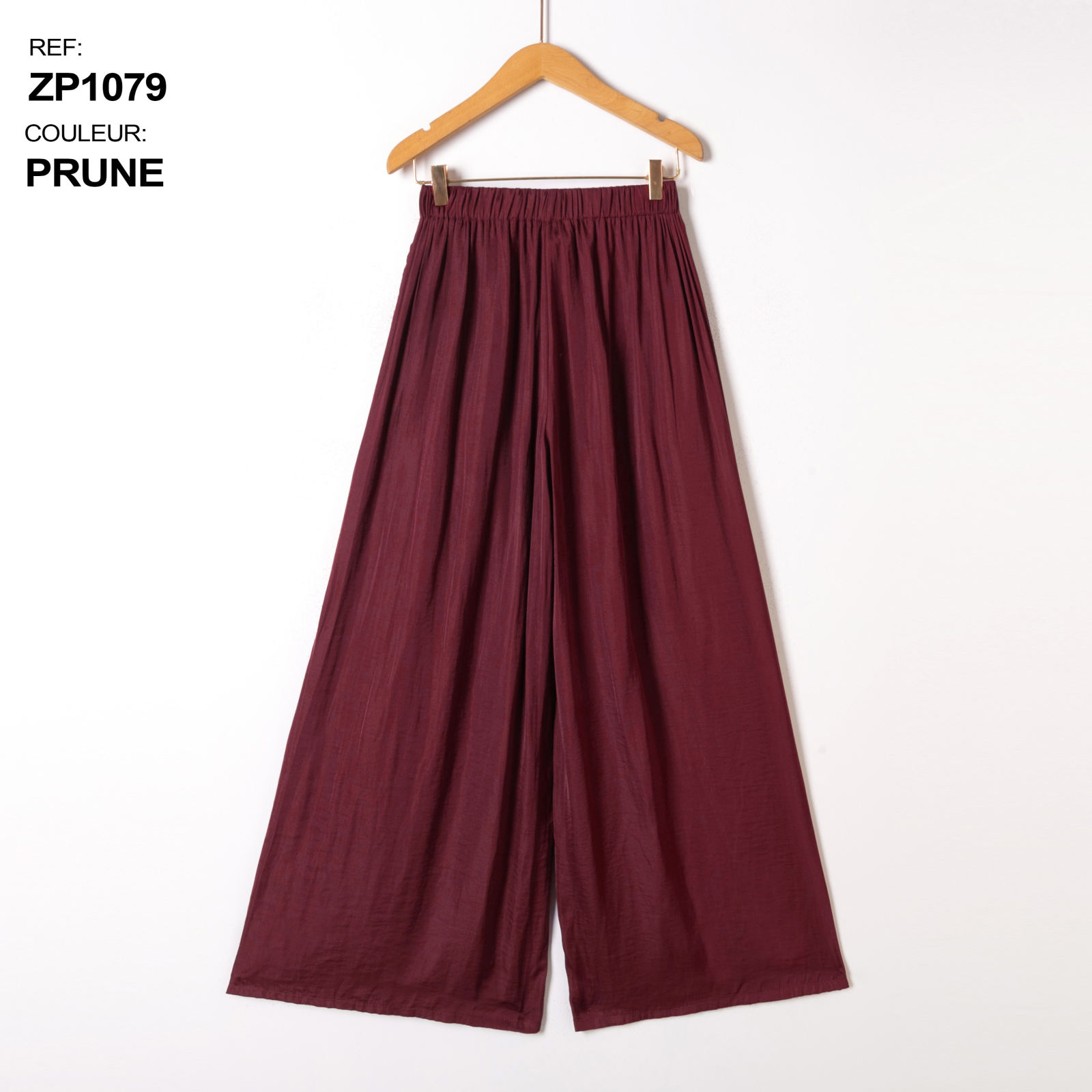 Pantalon large fluide aille élastiquée - Prune (3)