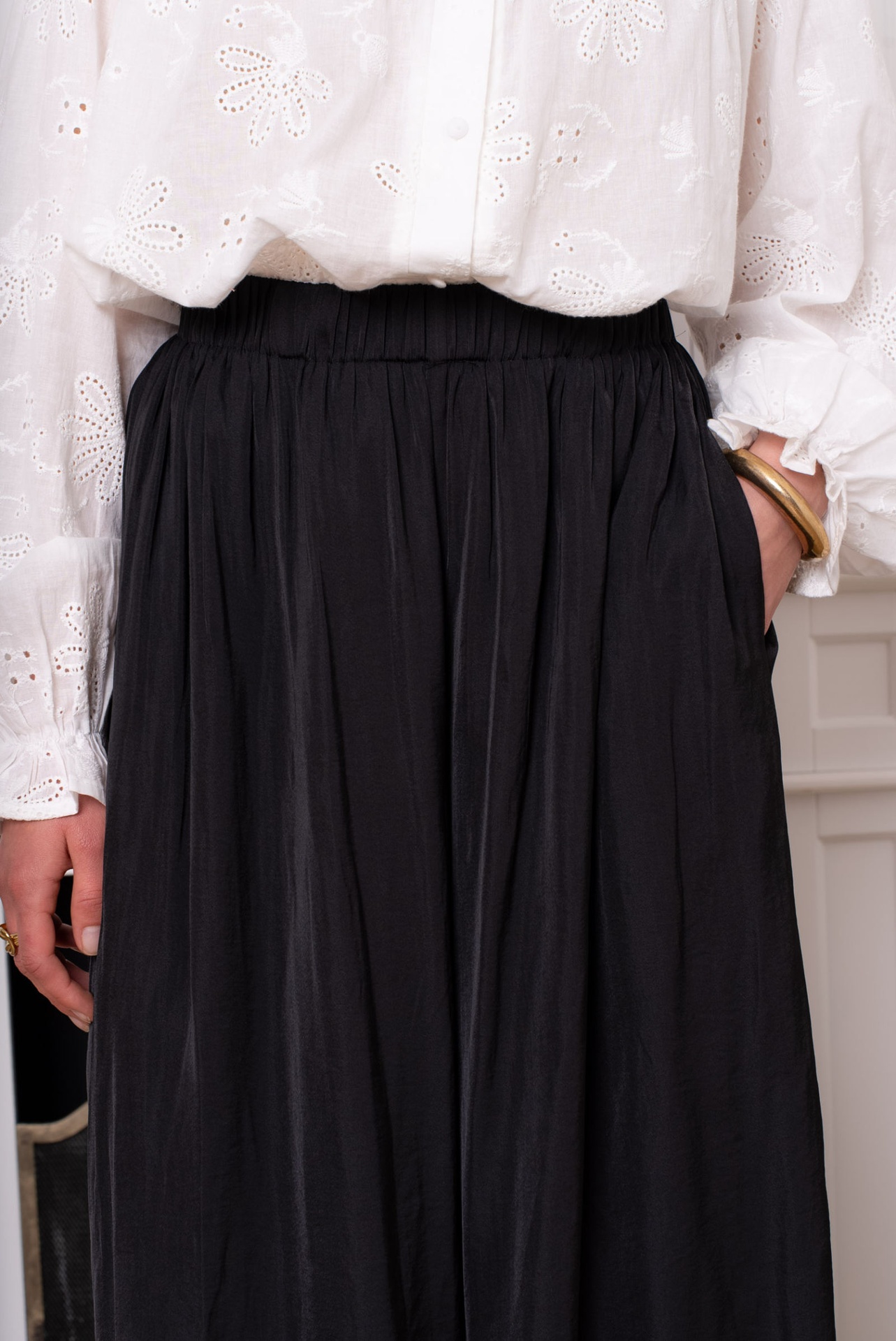 Pantalon large fluide taille élastiquée - Noir (7)