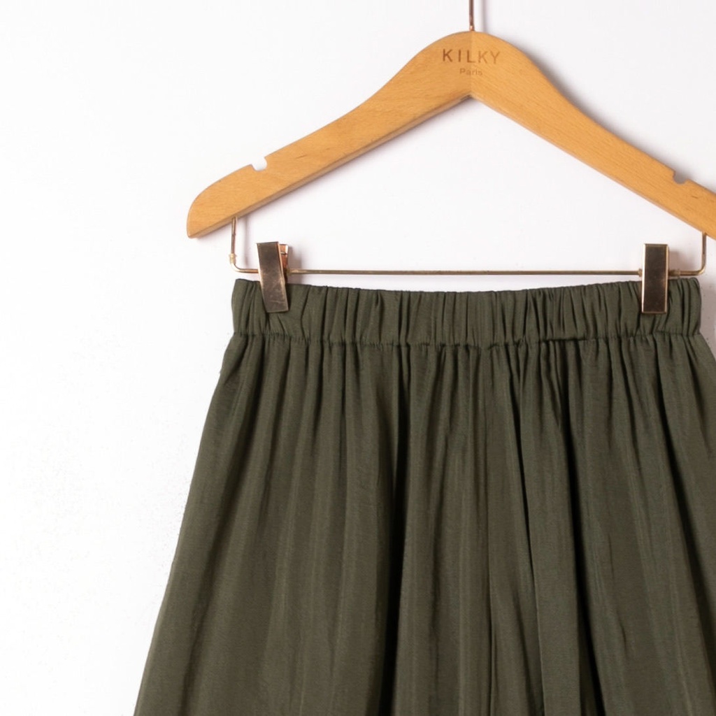 Pantalon large fluide taille élastiquée - Kaki — vue 2