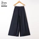 Pantalon large fluide taille élastiquée - Marine — vue 2