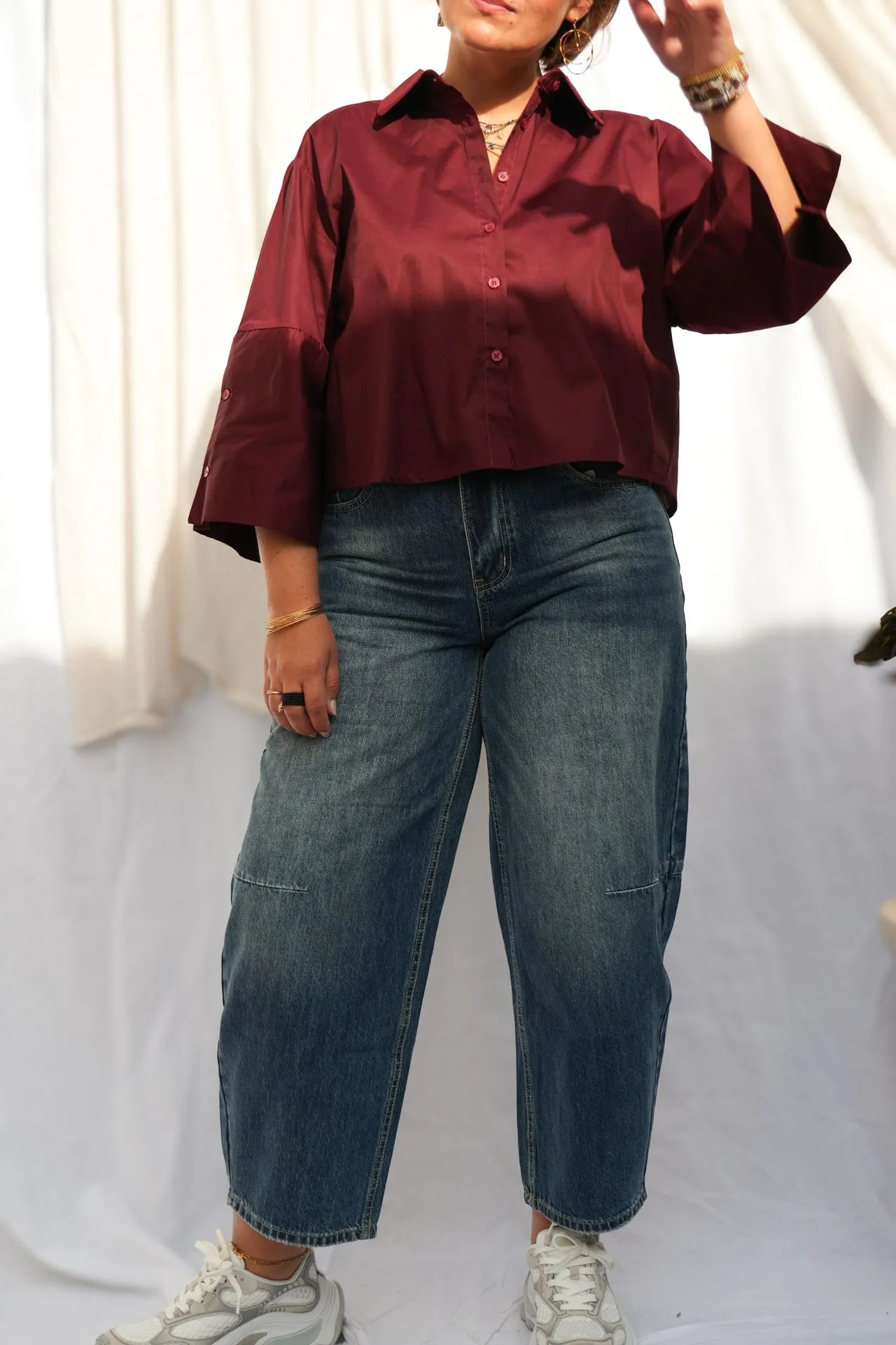 Chemise courte manches kimono - Bordeaux — vue 4