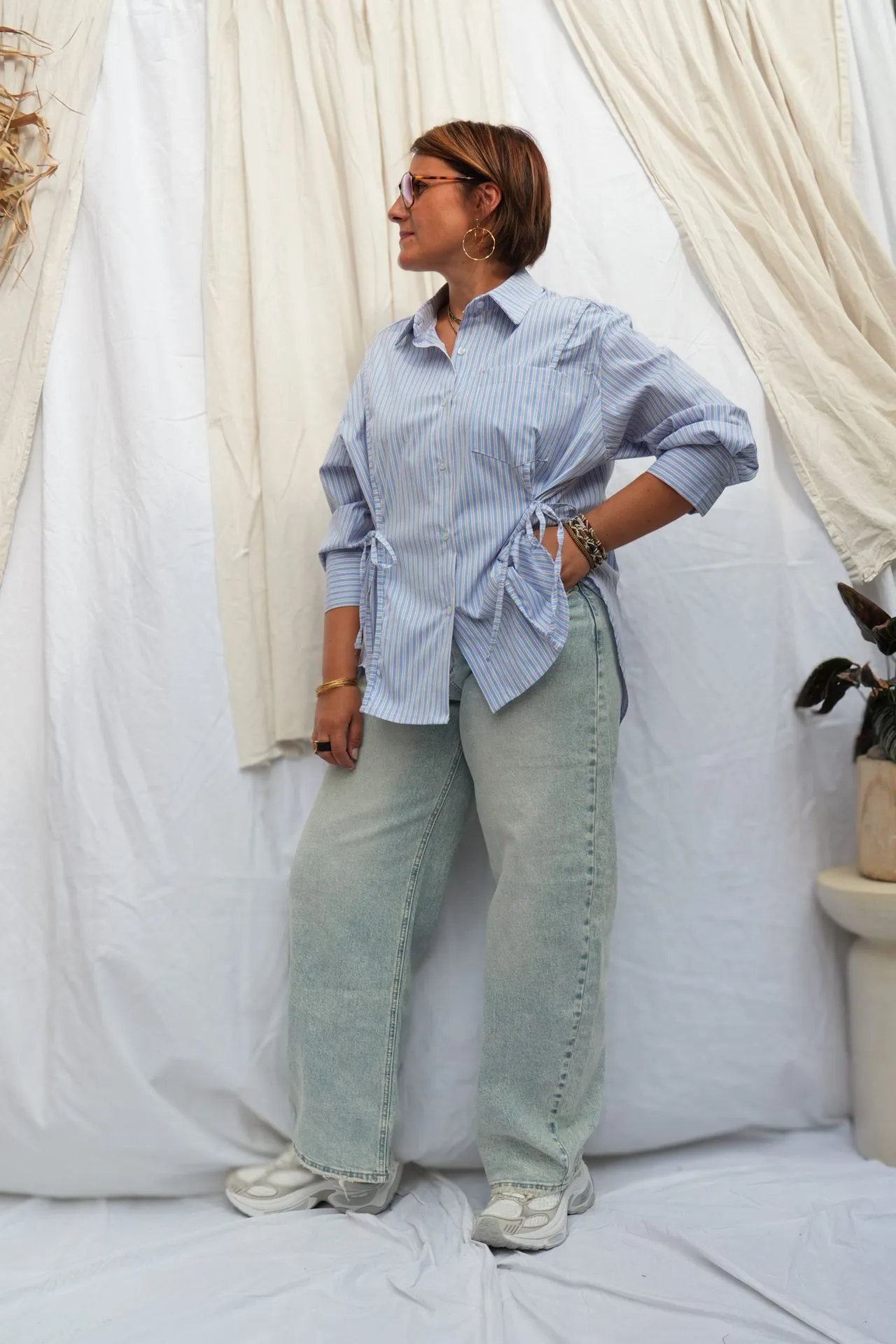 Chemise rayée à nouer - Bleu — vue 4