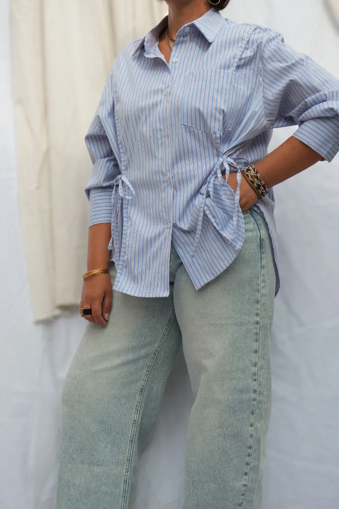 Chemise rayée à nouer - Bleu — vue 3