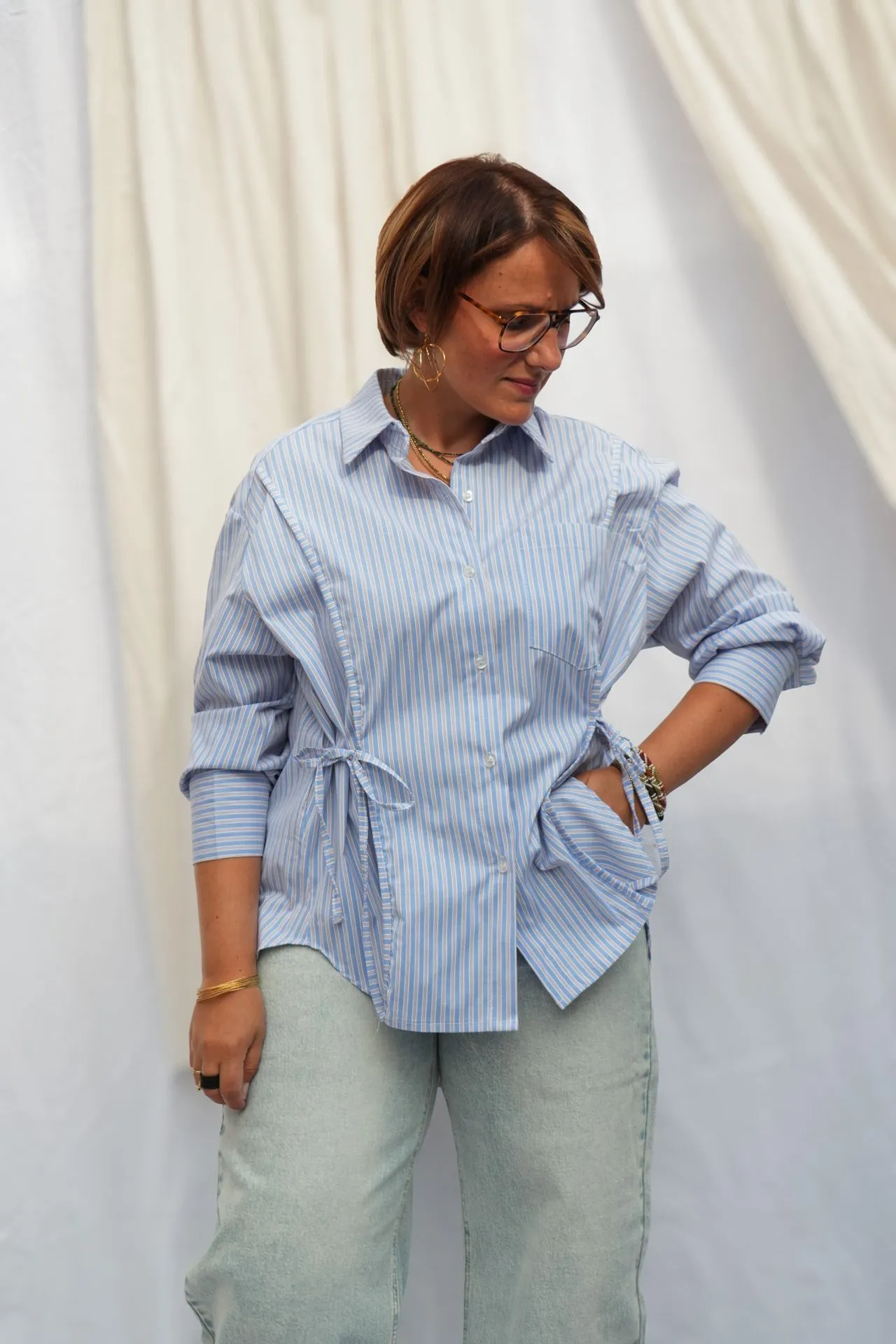 Chemise rayée à nouer - Bleu — vue 2