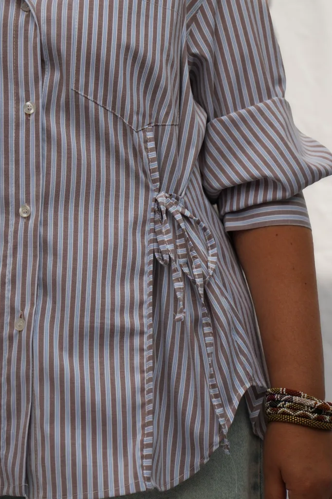 Chemise rayée à nouer - Taupe