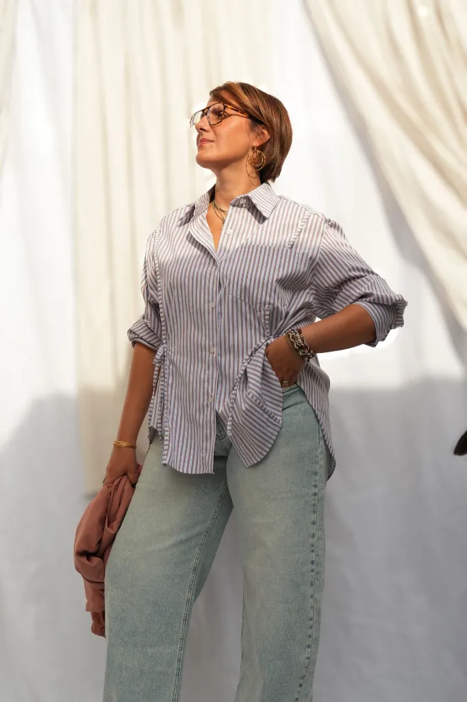 Chemise rayée à nouer - Taupe — vue 3
