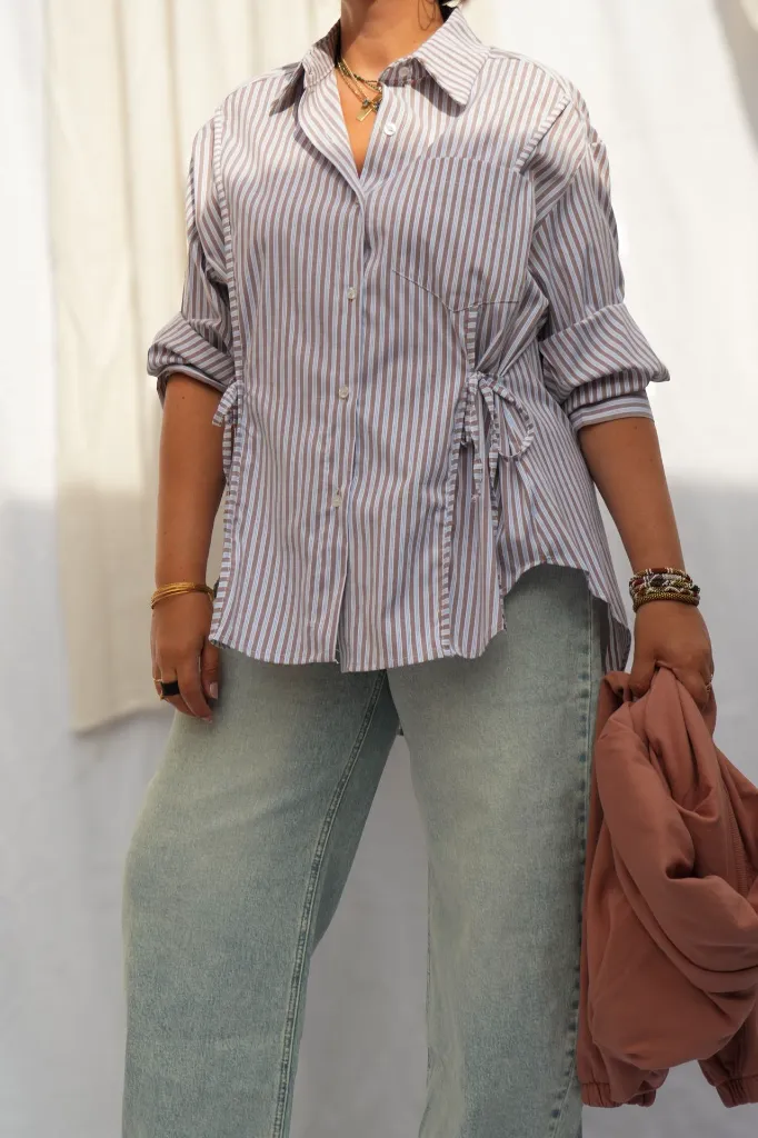 Chemise rayée à nouer - Taupe — vue 5