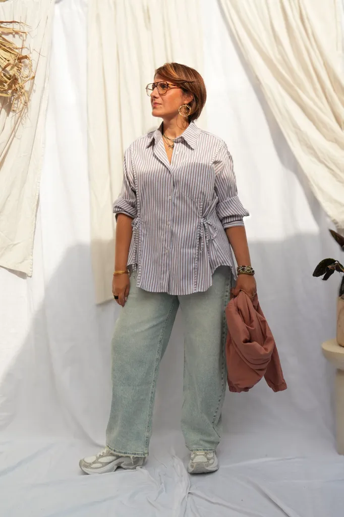 Chemise rayée à nouer - Taupe — vue 7