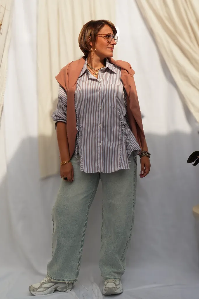 Chemise rayée à nouer - Taupe — vue 8