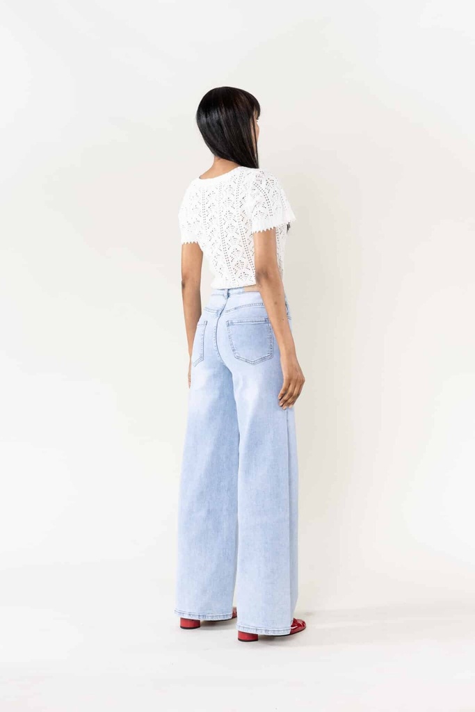 Jeans wide leg uni taille haute - Nathalie - Bleu très clair — vue 4