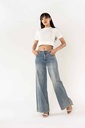 Jeans wide leg uni taille haute - Nathalie - Bleu vintage — vue 2