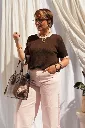 T-shirt maille fine bordures contrastées - Chocolat — vue 2