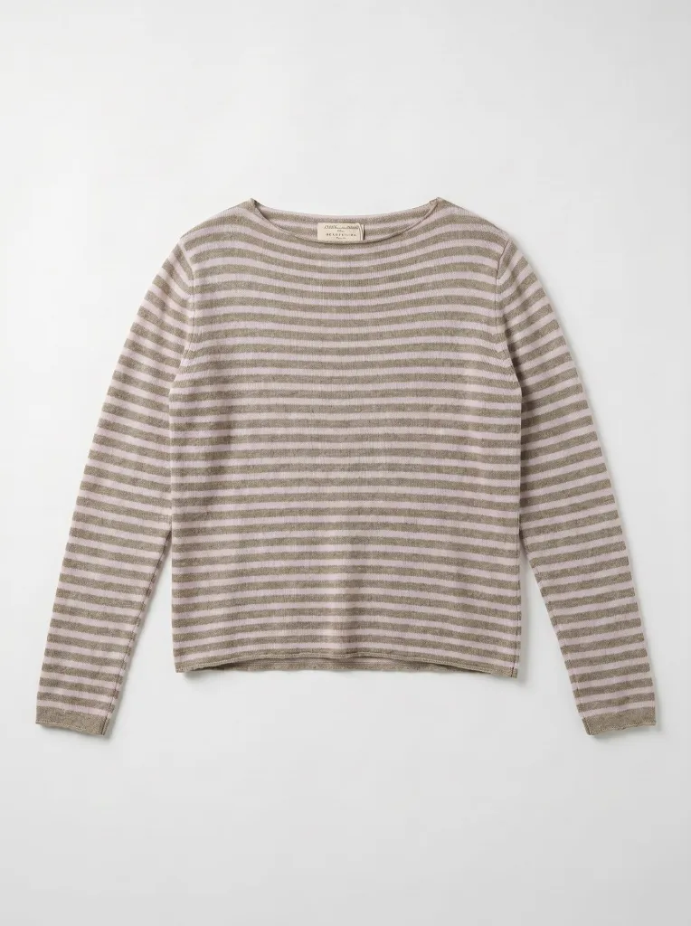Pull col bateau rayé - Taupe & rose