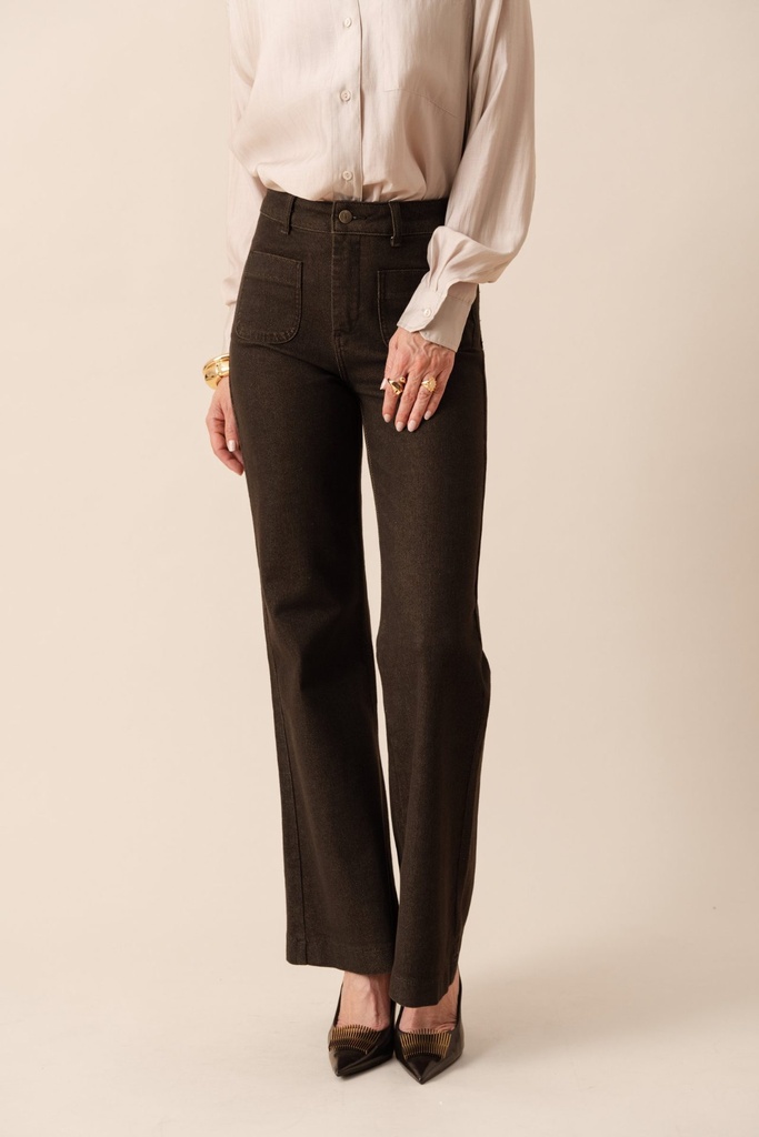 Jeans flare poches plaquées - Alma - Brut chocolat