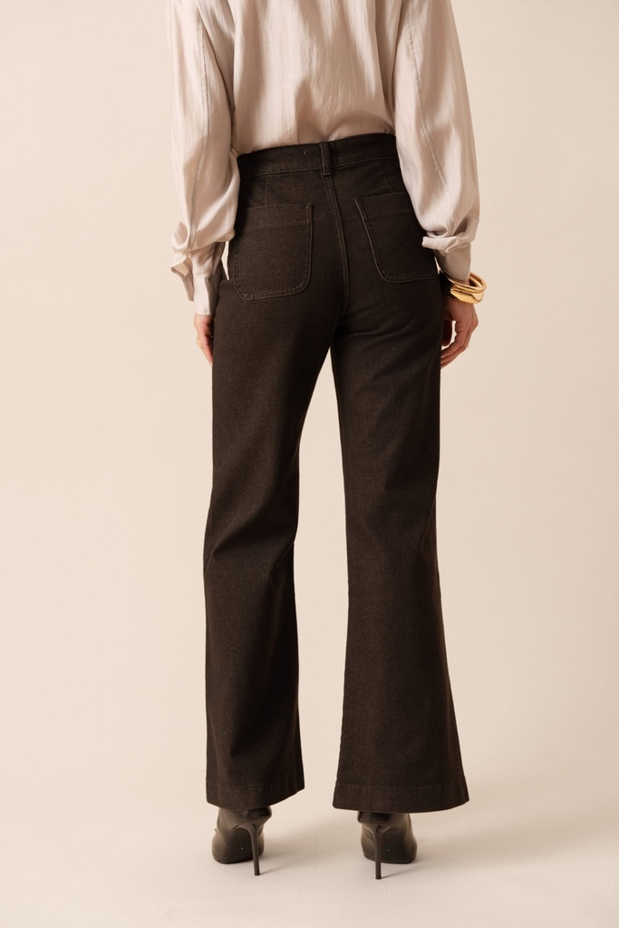 Jeans flare poches plaquées - Alma - Brut chocolat (4)