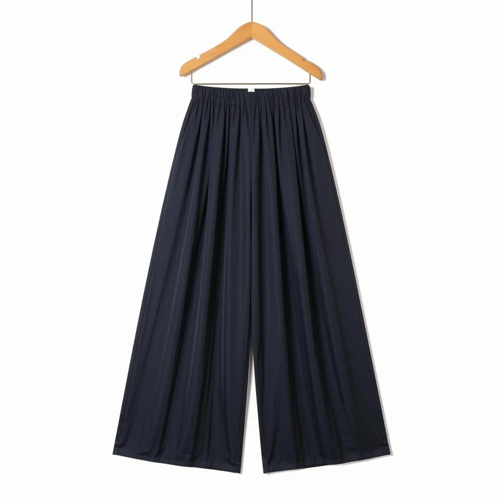 Pantalon large fluide taille élastiquée - Marine