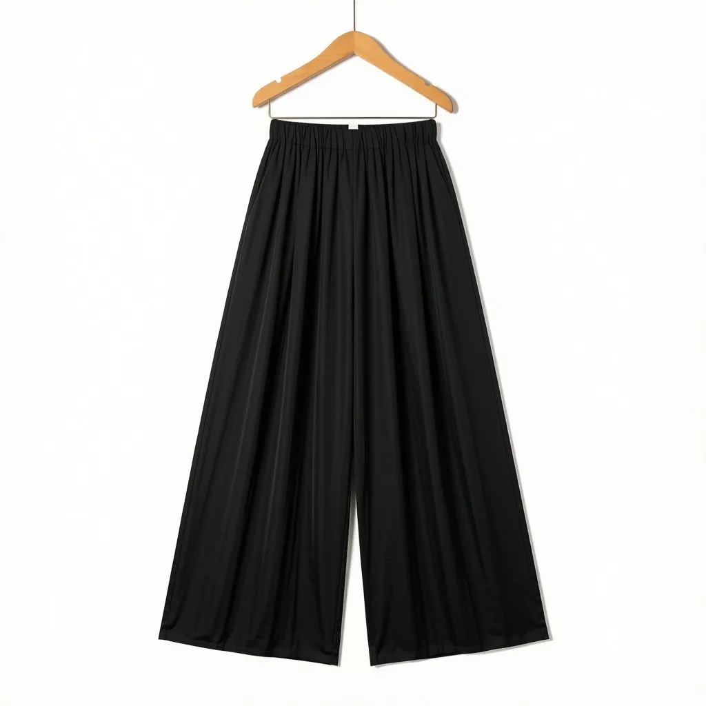 Pantalon large fluide taille élastiquée - Noir