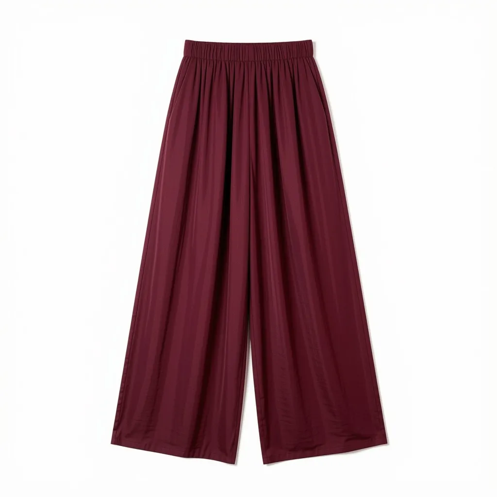 Pantalon large fluide taille élastiquée - Prune — vue 2