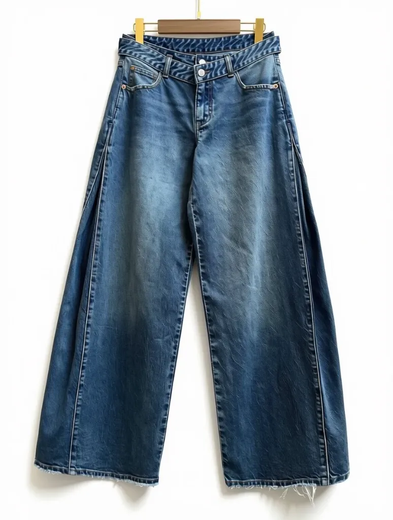 Jean large à taille revers - Bleu foncé — vue 3