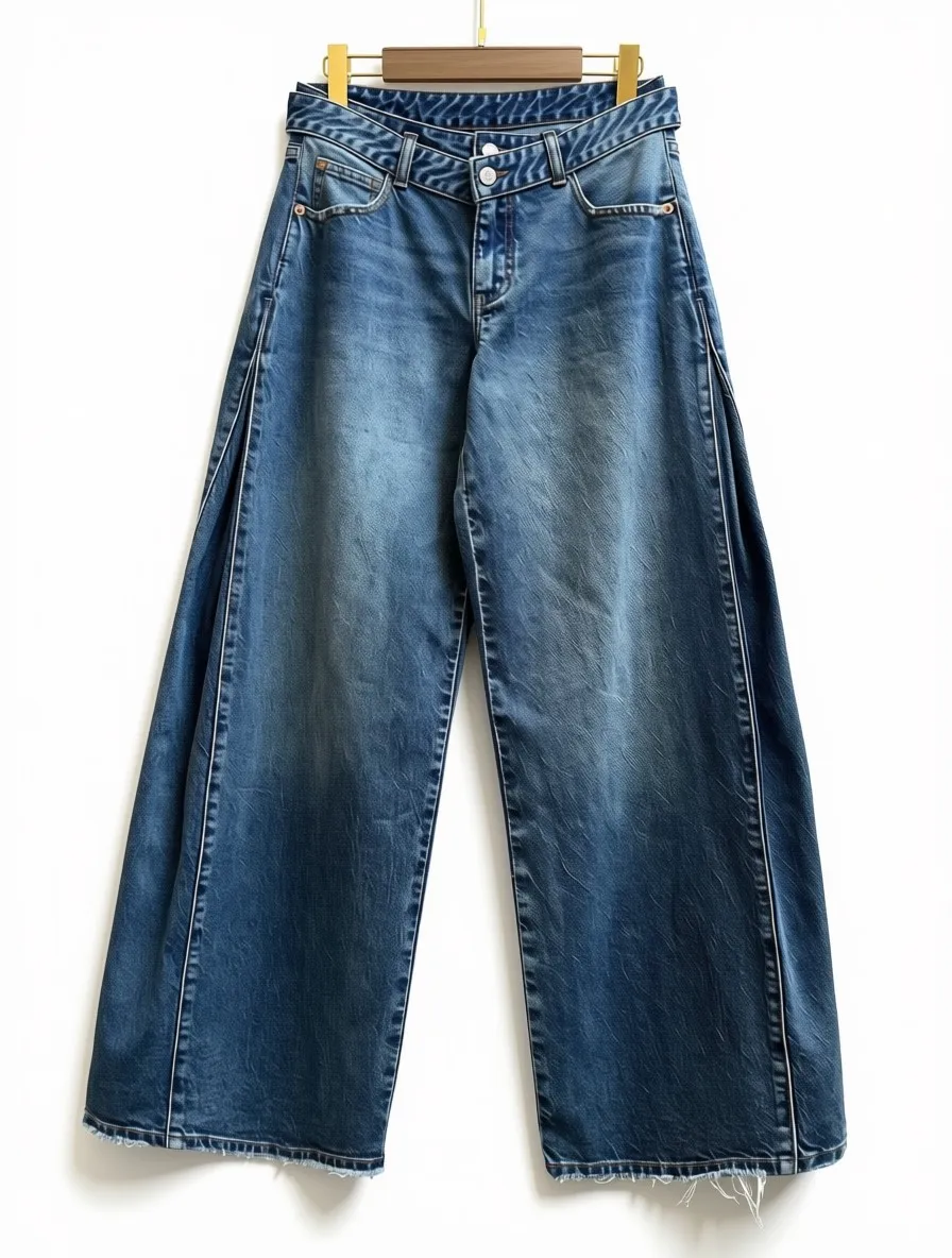 Jean large à taille revers - Bleu foncé — vue 3