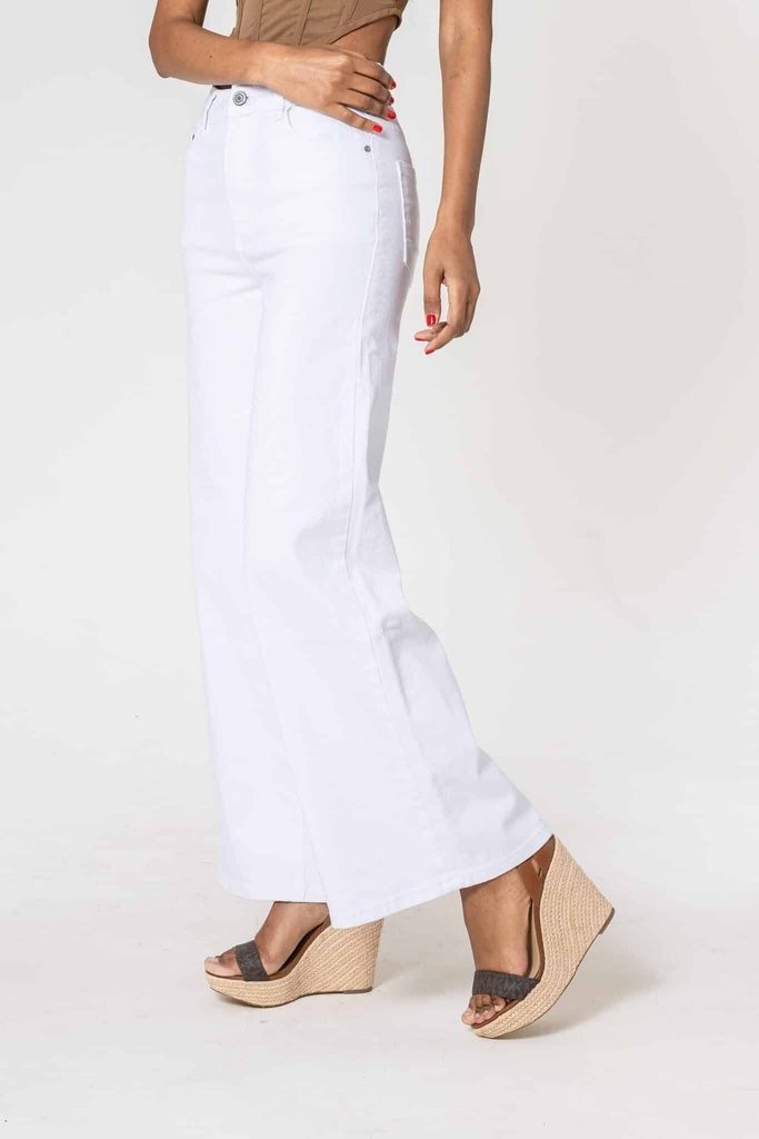 Jeans wide leg uni taille haute - Nathalie - Blanc — vue 10
