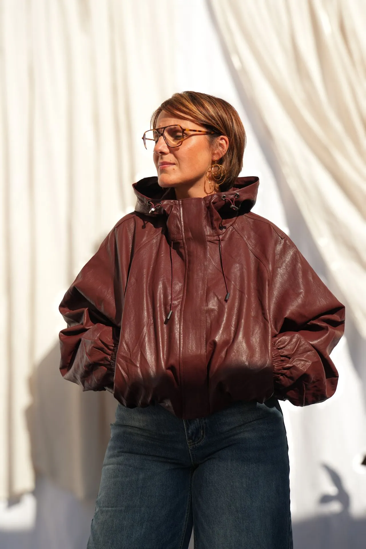 Blouson zippé en simili cuir - Bordeaux — vue 2