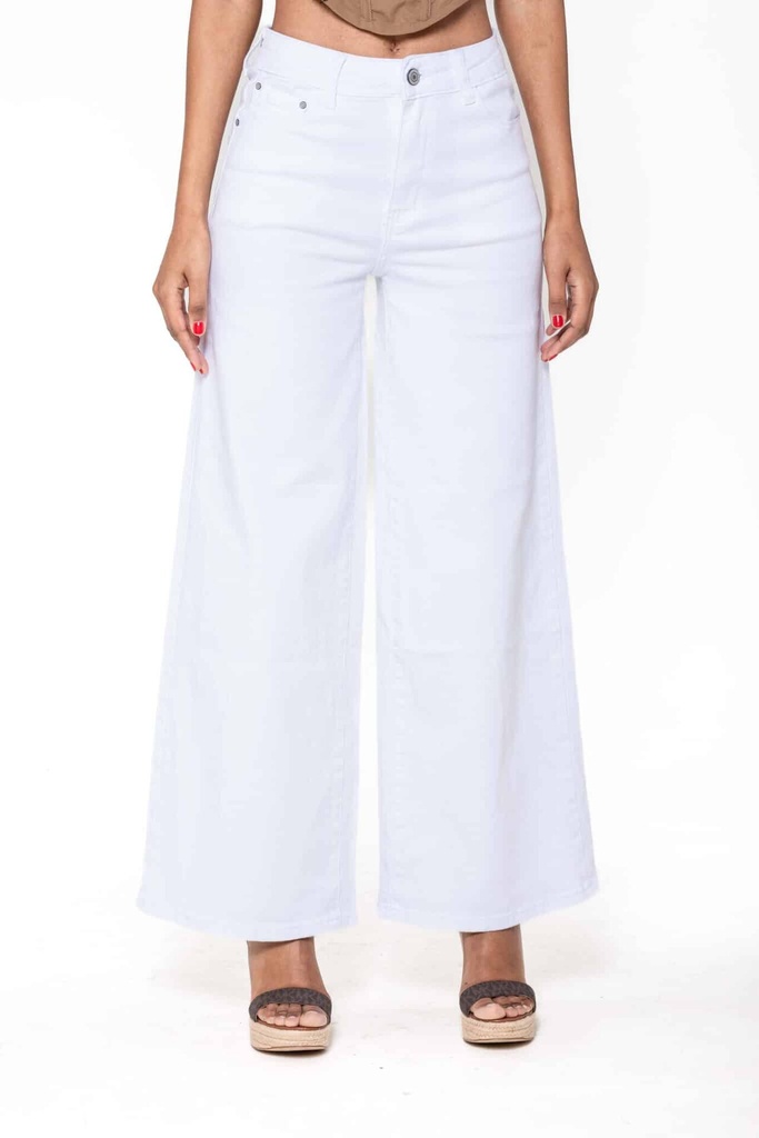 Jeans wide leg uni taille haute - Nathalie - Blanc — vue 12