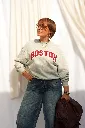 Sweat molletonné lettrage Boston - Gris chiné — vue 3