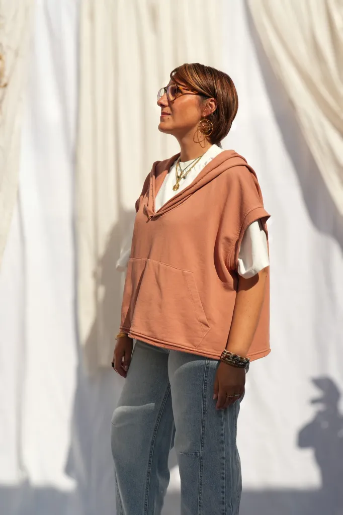 Sweat à capuche sans manches délavé - Chêne — vue 2