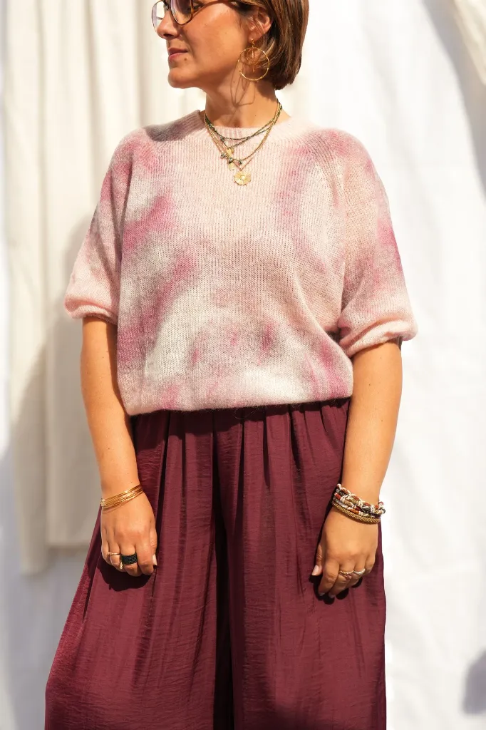 Pull mohair tie and dye - Bordeaux & rose — vue 3